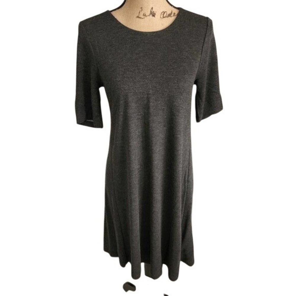 Loft Gray Knit Dress Casual Everyday T-Shirt Dress Short Sleeve New Size XS
